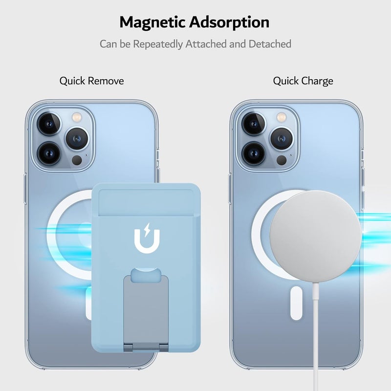 ميكينج تك محفظة حامل بطاقات مغناطيسي مع حامل MagSafe، جيوب سيليكون لحامل البطاقات مع حامل معدني لـ iPhone 14، 13، 12، Pro، Mini، Max، Plus (أزرق) - Image 4