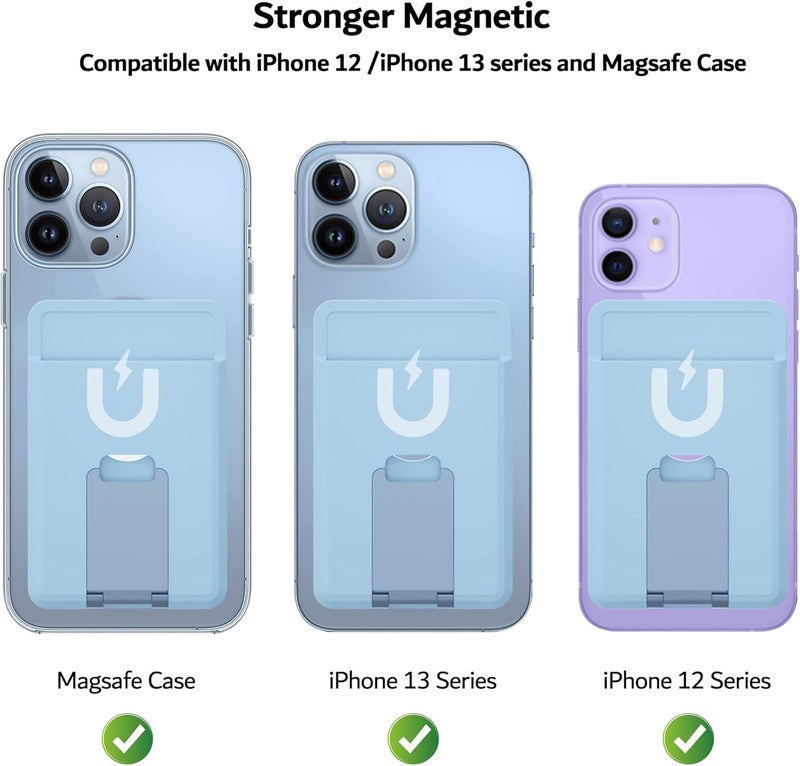 ميكينج تك محفظة حامل بطاقات مغناطيسي مع حامل MagSafe، جيوب سيليكون لحامل البطاقات مع حامل معدني لـ iPhone 14، 13، 12، Pro، Mini، Max، Plus (أزرق) - Image 2