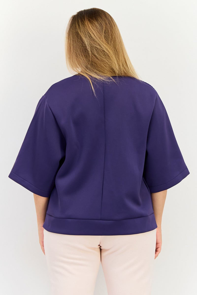 Reebok Women Sportswear Fit Short Sleeves Outdoor Top, Purple - Image 3