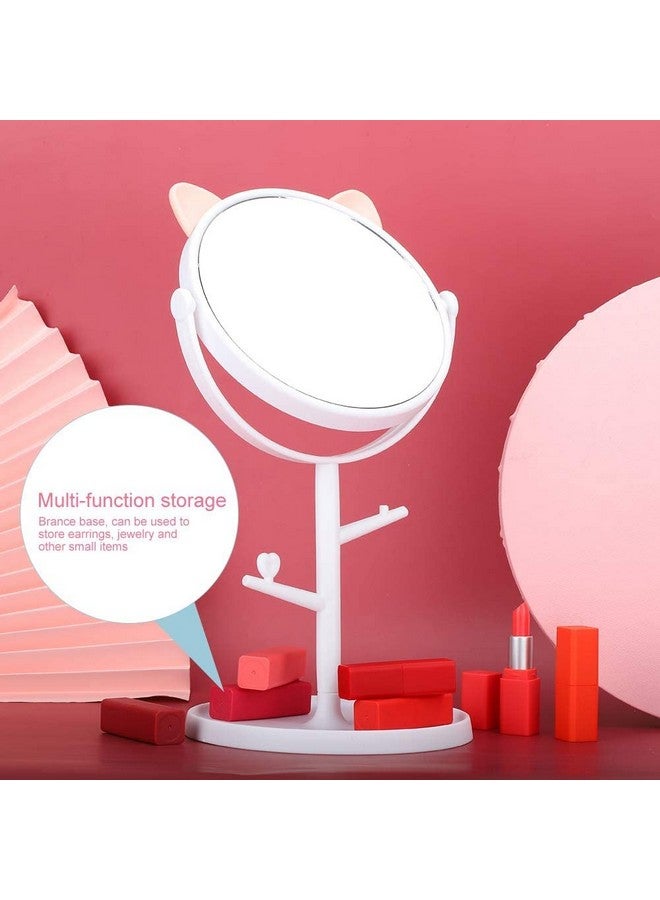 RoarCraft Desk Mirror in Cute Cat Ears, Rotatable Tabletop Vanity Makeup Mirror, Cosmetic Mirror with Stand, Tall Round Kawaii Make Up Mirror for Bedroom Bathroom (White) - Image 4