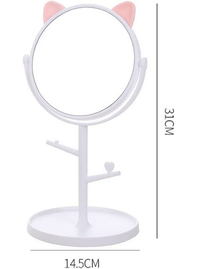 RoarCraft Desk Mirror in Cute Cat Ears, Rotatable Tabletop Vanity Makeup Mirror, Cosmetic Mirror with Stand, Tall Round Kawaii Make Up Mirror for Bedroom Bathroom (White) - Image 5