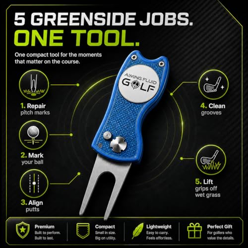 Aiming Fluid Golf Divot Repair Tool – Precision Switchblade Design, CNC-Machined Metal Body, Magnetic Ball Marker, Zero-Wobble Hinge – Premium Golf Accessory (Birdie Blue) - Image 2