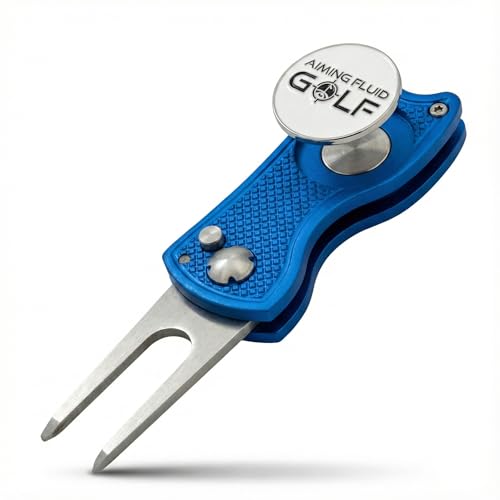 Aiming Fluid Golf Divot Repair Tool – Precision Switchblade Design, CNC-Machined Metal Body, Magnetic Ball Marker, Zero-Wobble Hinge – Premium Golf Accessory (Birdie Blue) - Image 1