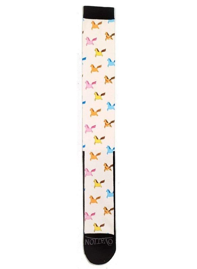 Ovation Chubby Ponies Adult Unisex Multicolored Animal Print Crew Length Reinforced Toe Moisture Wicking Riding Equestrian SOCKS 6-10 Size 1 Count - Image 1