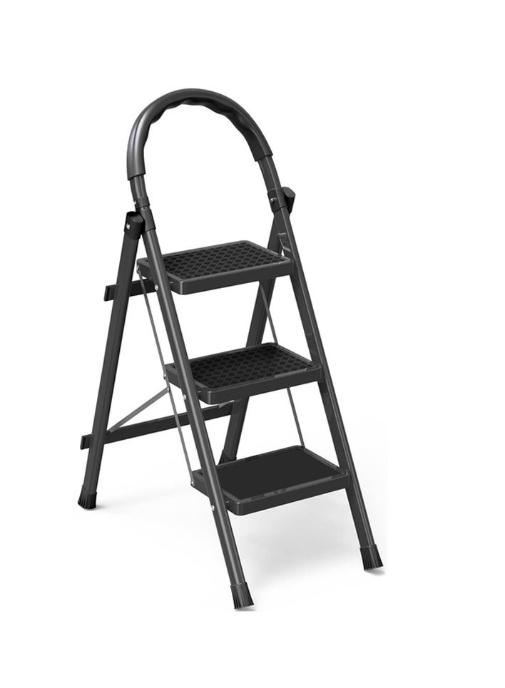 AL QADAH Step Ladder 3 Step Foldable Metal Gray 110x42cm Anti Slip Wide Pedals Safety Lock Tool Tray Compact Utility Ladder for Home Kitchen Office Use  - Image 1