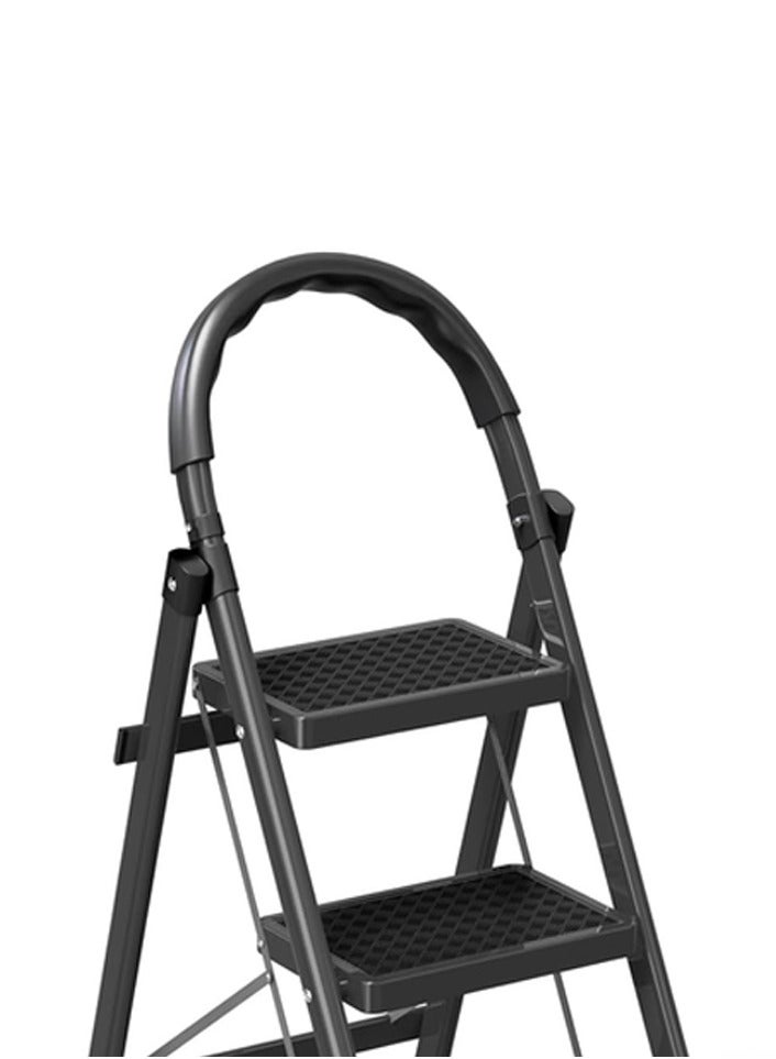 AL QADAH Step Ladder 3 Step Foldable Metal Gray 110x42cm Anti Slip Wide Pedals Safety Lock Tool Tray Compact Utility Ladder for Home Kitchen Office Use  - Image 2