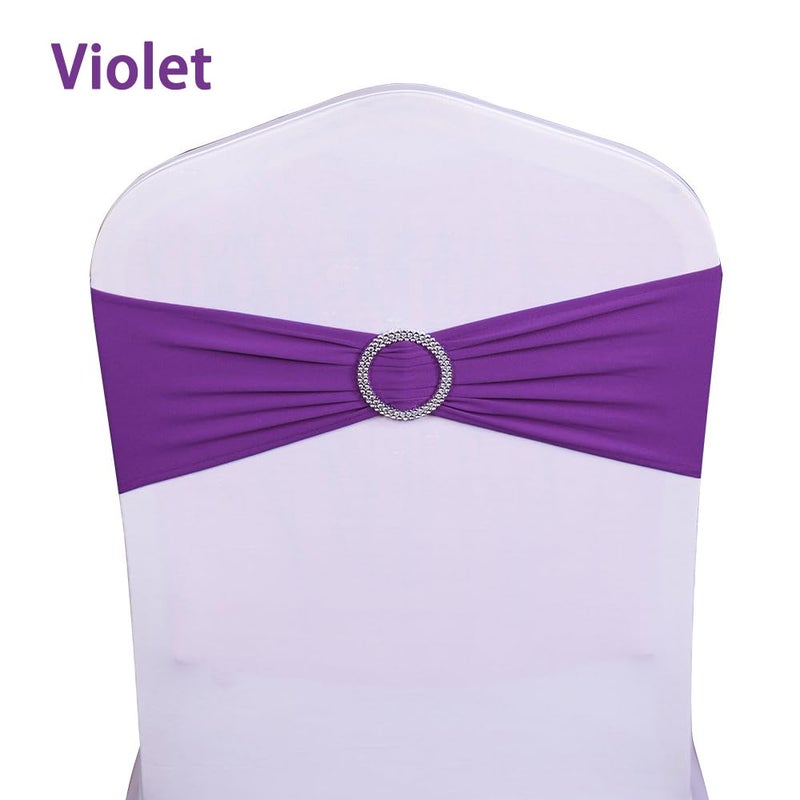 SINSSOWL Wedding Purple Chair Sashes 100 Pack Spandex Chair Bands with Buckles Dark Purple Chairs Bows for Party Birthday Bridal Shower Engagement Anniversary Christmas Events Decorations (Purple) - Image 2