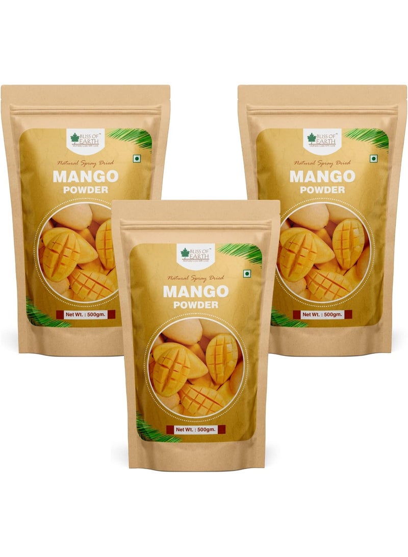 BLISS OF EARTH 3x500gm Mango Powder Natural Spray Dried king of fruits Vitamin A C K Richn Pack of 3 - Image 1
