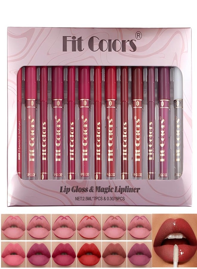 sam sugar 6 Lip Liner + 7 Lip Gloss Set Smooth Long-Lasting Lip combom Kit Non-Sticky Lip Gloss Matte Liquid Lipstick for Women & Girl（matte ） - Image 1