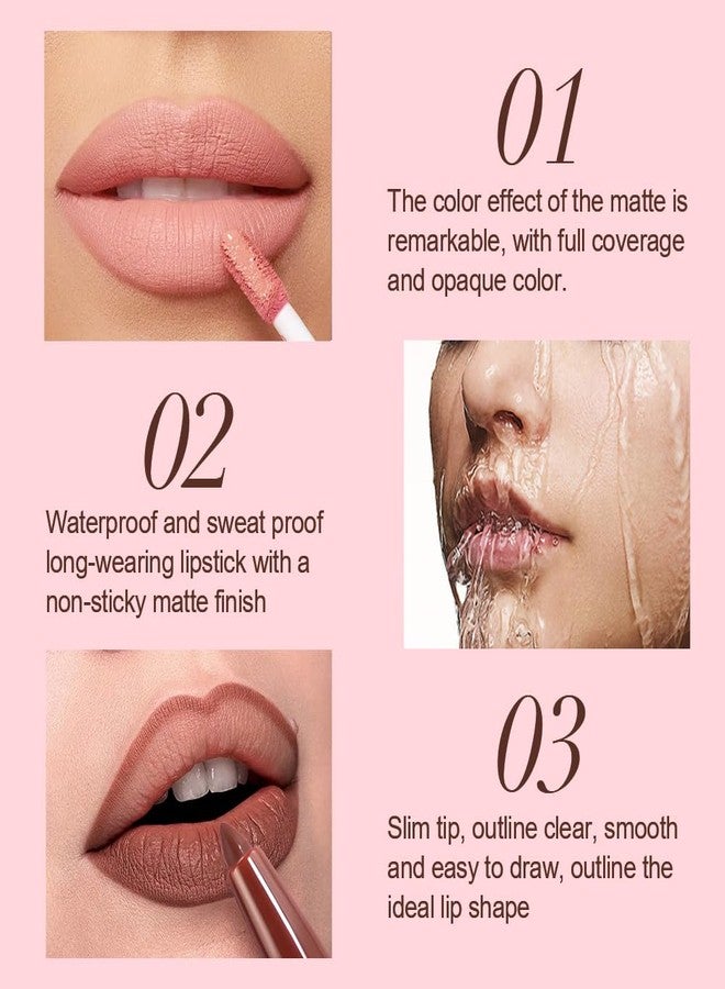 sam sugar 6 Lip Liner + 7 Lip Gloss Set Smooth Long-Lasting Lip combom Kit Non-Sticky Lip Gloss Matte Liquid Lipstick for Women & Girl（matte ） - Image 4