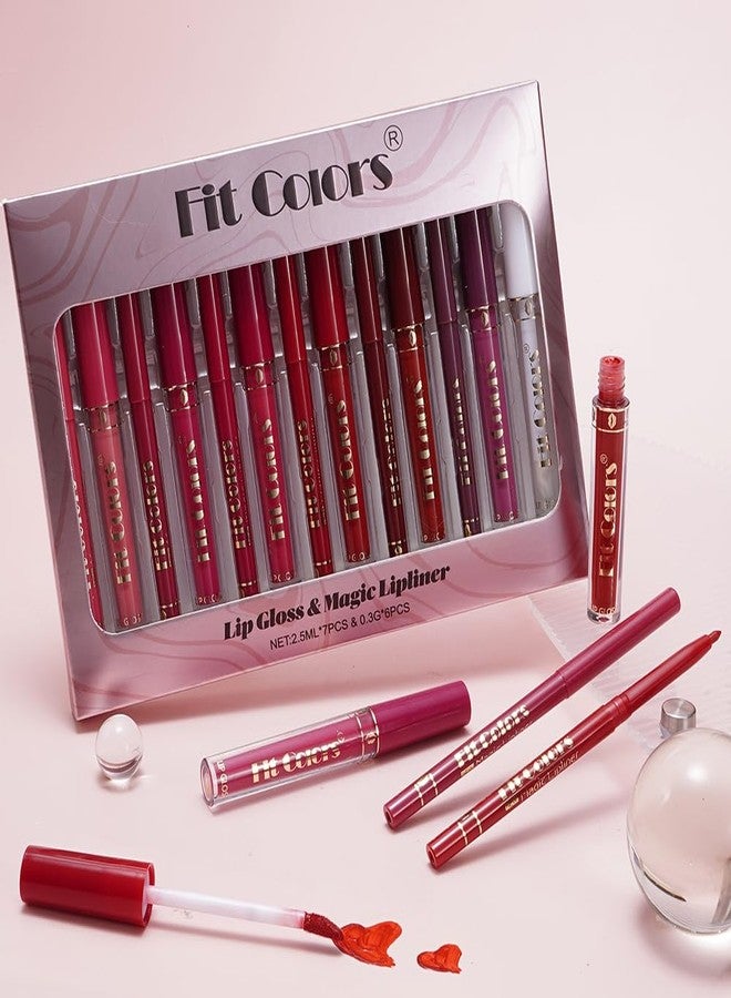 sam sugar 6 Lip Liner + 7 Lip Gloss Set Smooth Long-Lasting Lip combom Kit Non-Sticky Lip Gloss Matte Liquid Lipstick for Women & Girl（matte ） - Image 3