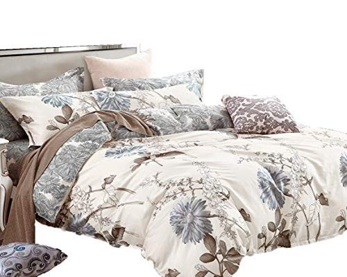 Swanson Beddings Daisy Silhouette Reversible Floral Print 3-Piece 100% Cotton Bedding Set: Duvet Cover and Two Pillow Shams (Queen) (Comforter is NOT Included) - Image 1