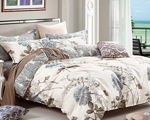 Swanson Beddings Daisy Silhouette Reversible Floral Print 3-Piece 100% Cotton Bedding Set: Duvet Cover and Two Pillow Shams (Queen) (Comforter is NOT Included) - Image 2