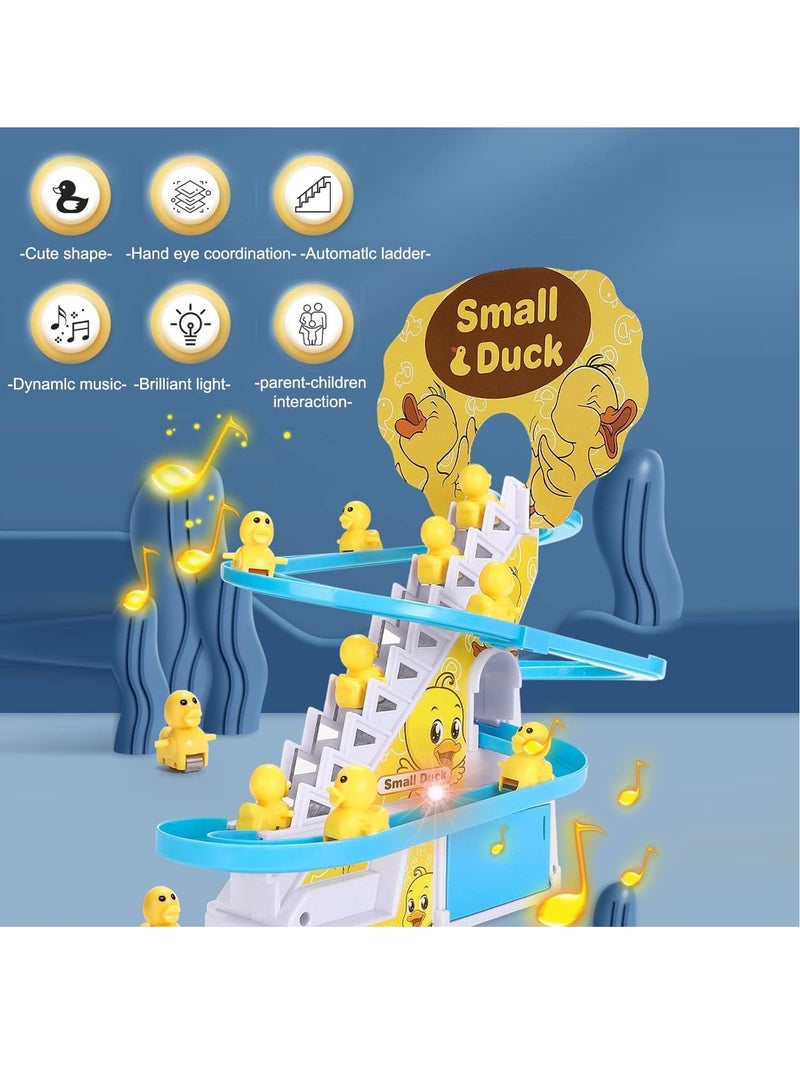 Small Duck Climbing Stairs Toy Electric Duck Roller Coaster Toy Set With LED Flashing Lights and Music Duck Track Slide Toy Race Track Set for Kids Children 9Pcs Ducks  - Image 4
