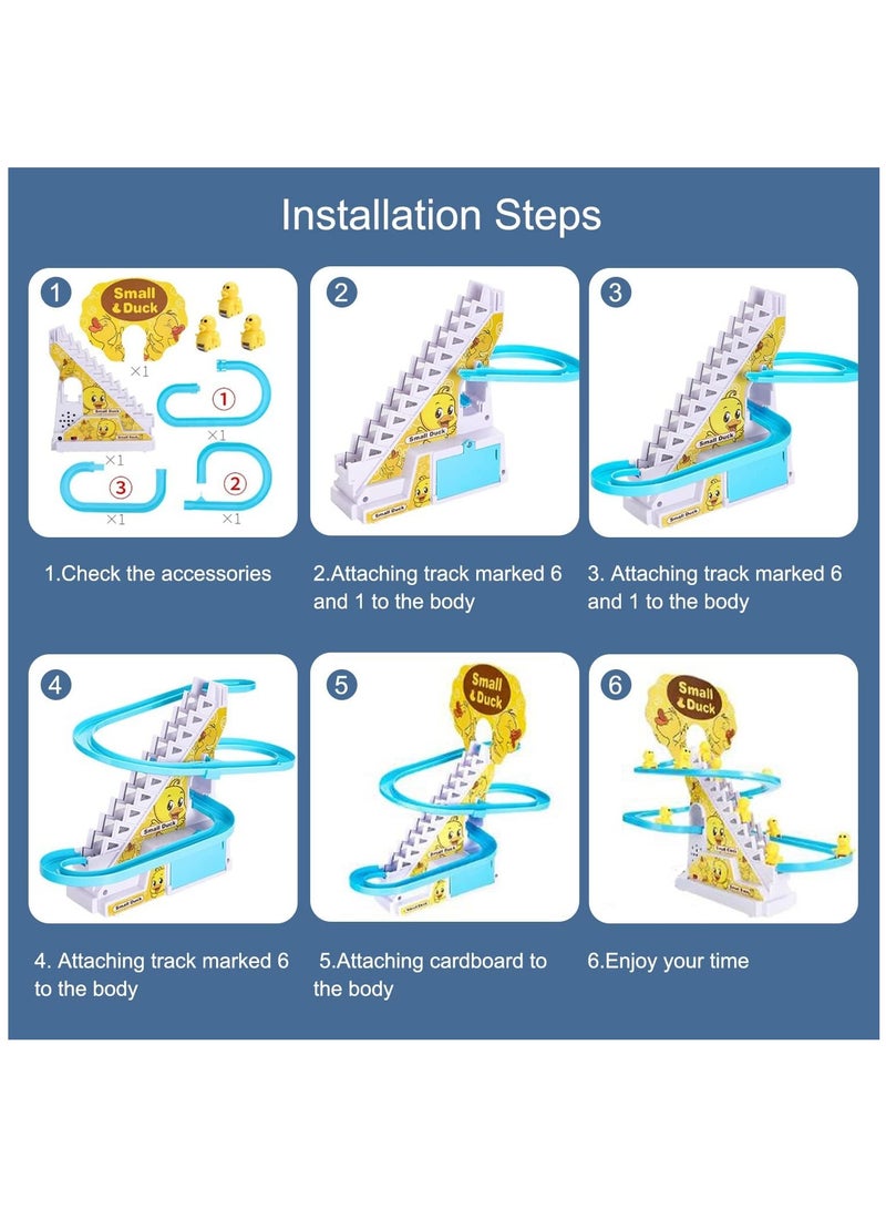 Small Duck Climbing Stairs Toy Electric Duck Roller Coaster Toy Set With LED Flashing Lights and Music Duck Track Slide Toy Race Track Set for Kids Children 9Pcs Ducks  - Image 5