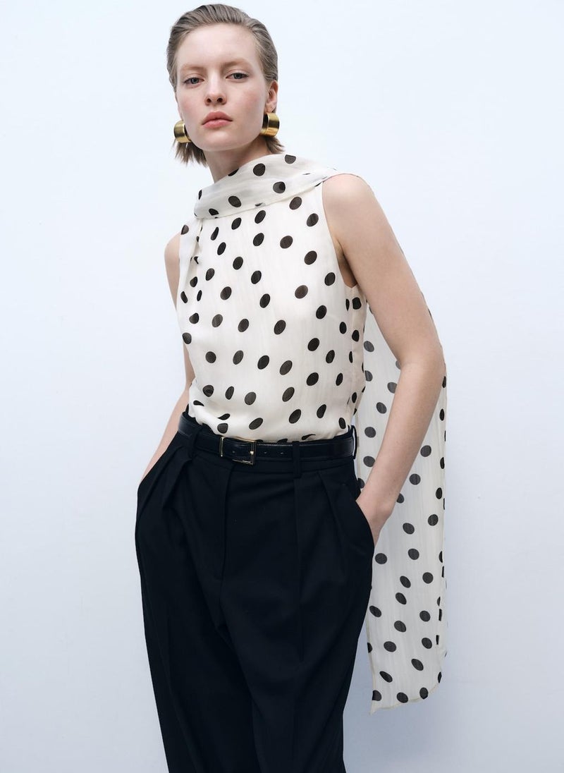 MANGO - Polka-Dot Wrap-Neck Blouse - Image 1