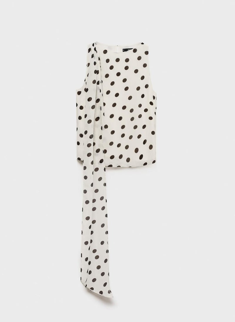 MANGO - Polka-Dot Wrap-Neck Blouse - Image 1
