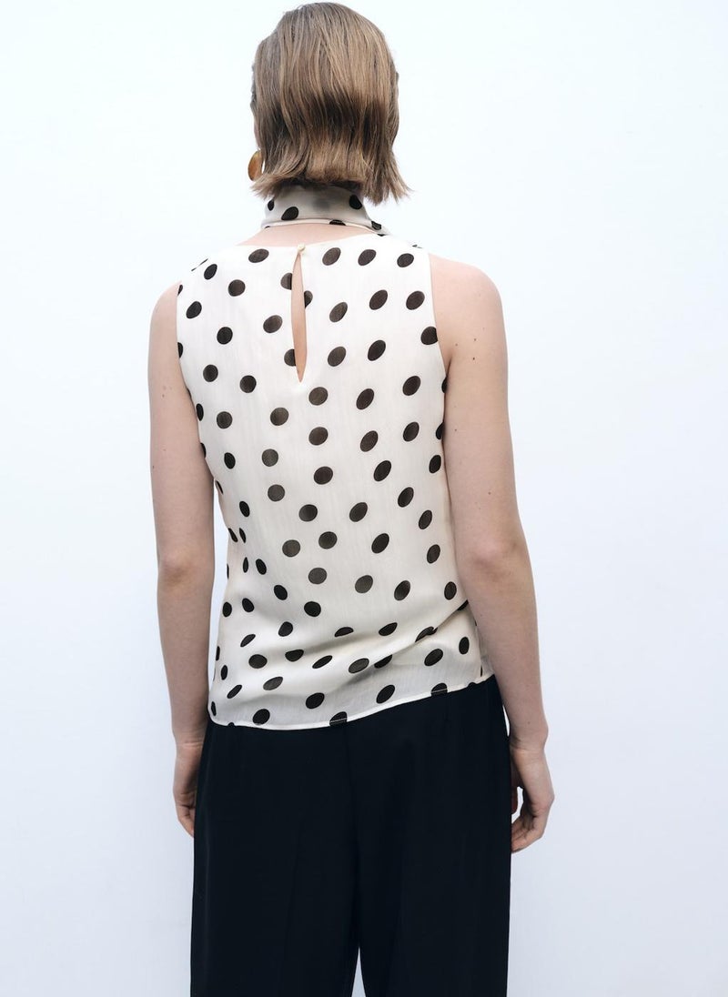 MANGO - Polka-Dot Wrap-Neck Blouse - Image 1