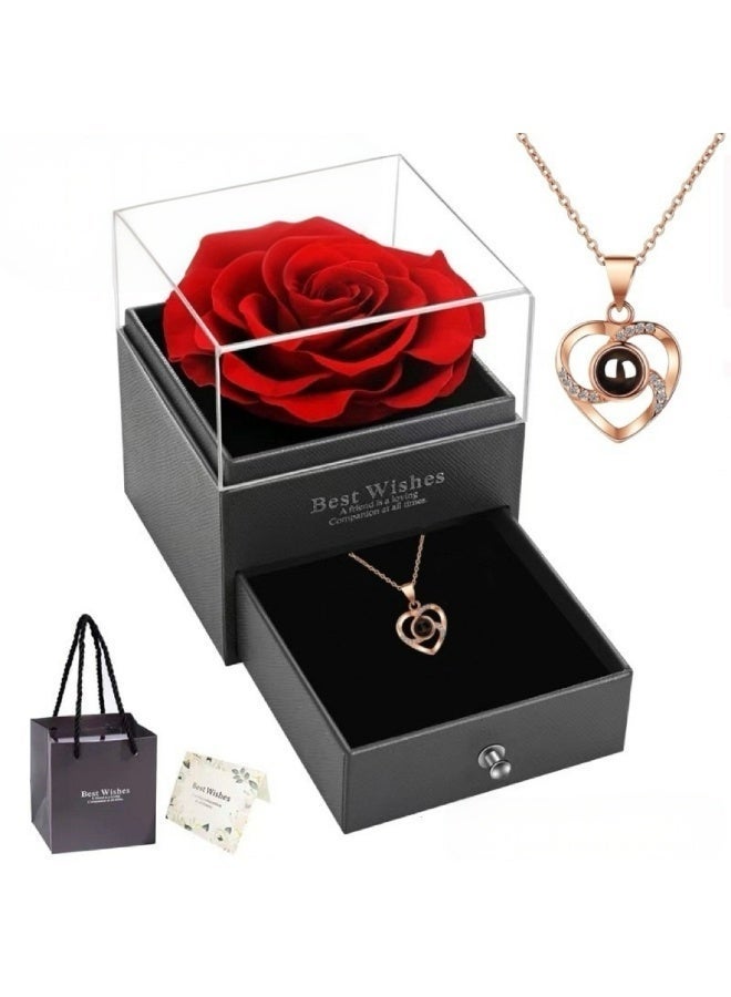 Joudi Gifts for Women - Preserved Red Real Rose with Heart Necklace - Birthday Gifts for Women Wife Girlfriend Mom on Valentines Mothers Day Christmas Wedding Anniversary - Image 1
