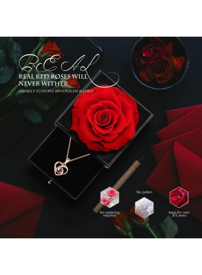 Joudi Gifts for Women - Preserved Red Real Rose with Heart Necklace - Birthday Gifts for Women Wife Girlfriend Mom on Valentines Mothers Day Christmas Wedding Anniversary - Image 2
