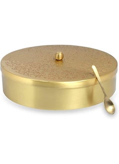 QUESERA Floral Etched Handcrafted Brass Spice Box Set for Kitchen with Spoon Spice Box Brass Masala Box Masala Dani Masala Dabba Spice Container  - Image 1