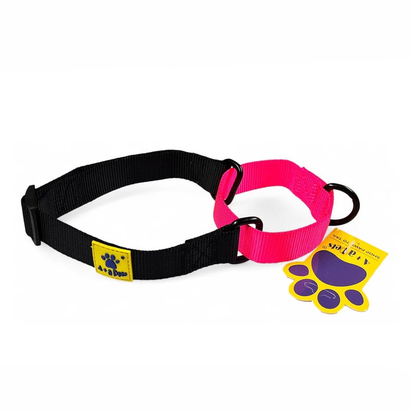 A+a Pets Martingale Dog Collar | No Pull Design, No Neck Strain, No Choke Design | for Large & Medium Dogs | Rust Free, Waterproof Nylon Training Collar (Black & Pink), 30 x 2.5 cm - Image 1