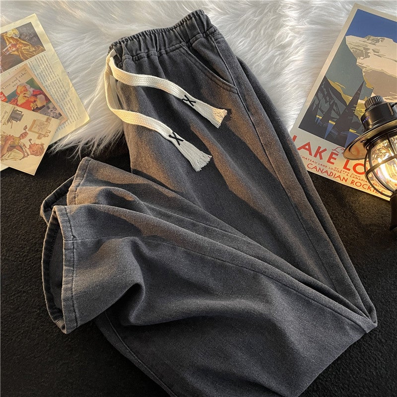 Smoke Gray Jeans For Men And Women, Hong Kong Style Chic Loose Straight Pants, High Street Versatile Ins Trend - Image 2