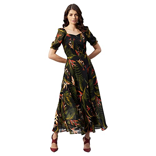 rare Women's Georgette Fit and Flare Maxi Dress (EP6218_Black_XL) - Image 1