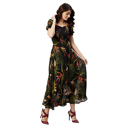 rare Women's Georgette Fit and Flare Maxi Dress (EP6218_Black_XL) - Image 3