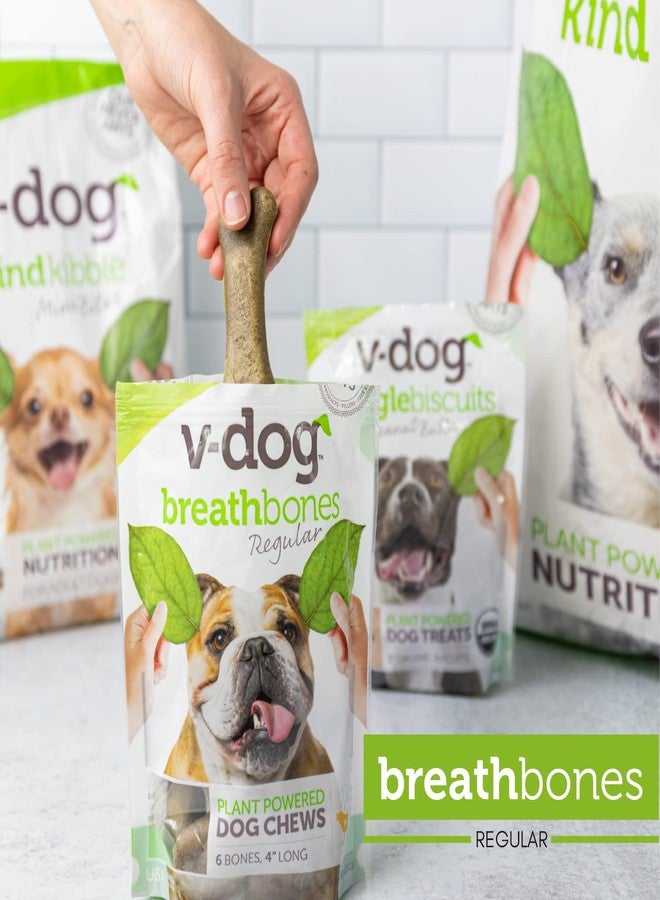 V-dog مكافآت V-dog للكلاب - عظام بريثبون النباتية لتنظيف أسنان الكلاب - نفس منعش - 8 أونصات - طبيعية بالكامل - صنع في الولايات المتحدة الأمريكية - 6 عظام - طول 4 بوصات - سهلة الهضم - Image 3