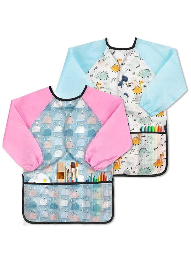 Peachjoy Kids Painting Aprons Children's Fabric Art Smock for Cooking, Baking, and Crafts, Kids Art Smocks, Kids Aprons for Painting Long Sleeve and 3 Pockets for Age 3-8, M - Image 1