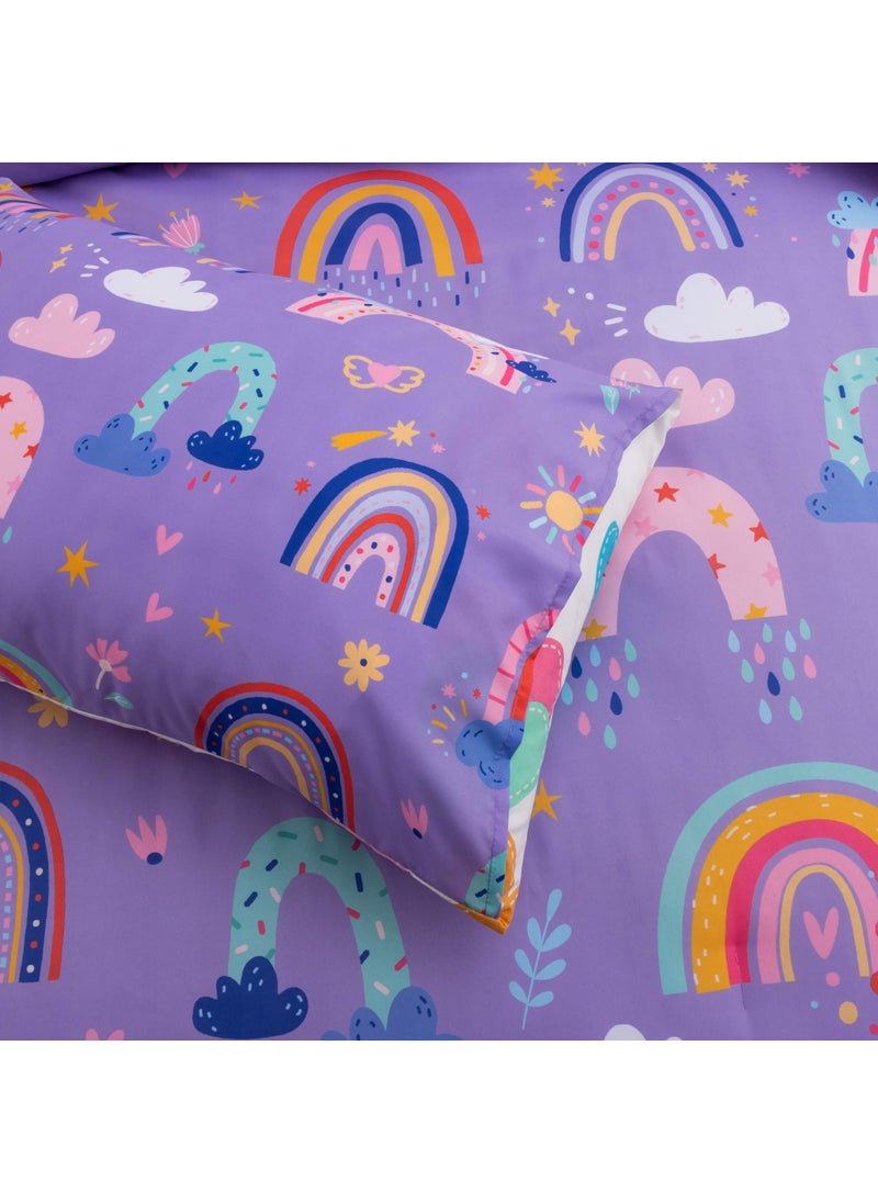 Btargot Btargot Lightweight Soft 3 Piece Rainbow Comforter Set with 2 Pillow Covers  Cartoon Love Hearts Flowers and Sun Star Bedding Set for Girls Boys Kids  Twin Dark Purple  - Image 5