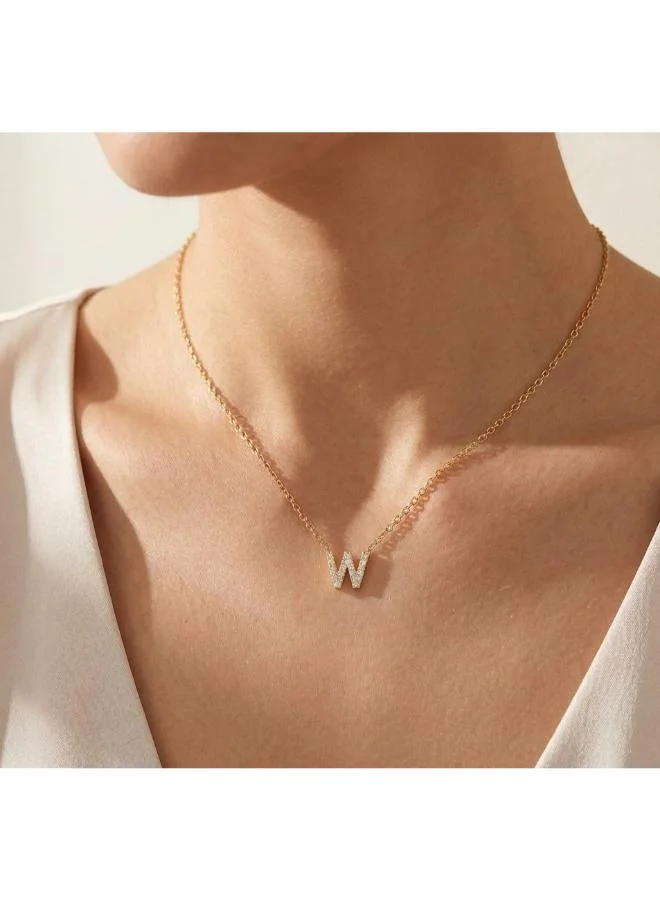 روفو Letter W  Initial Pendant Necklace 18k Gold Plated