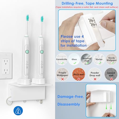 OAPRIRE Electric Toothbrush Holder for Bathroom, Acrylic Electric Toothbrush Holder Wall Mounted Come with Cable Organizer, Saving Space and Convenient Charging - White - Image 2