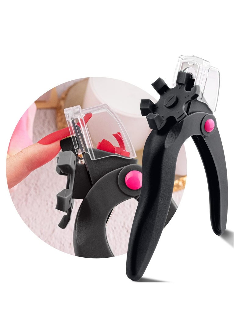 BELLEBOOST Belleboost Adjustable Acrylic Nail Clippers with Sizer, Catcher and Length Measurement, Black Professional Dial Stainless Steel Blade Nail Tips Cutter, Fake Nail Trimmer, Manicure Tool for Salon Home  - Image 1