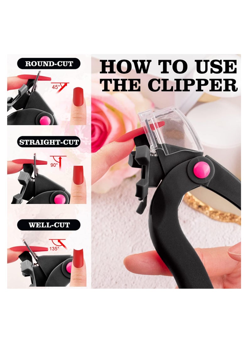 BELLEBOOST Belleboost Adjustable Acrylic Nail Clippers with Sizer, Catcher and Length Measurement, Black Professional Dial Stainless Steel Blade Nail Tips Cutter, Fake Nail Trimmer, Manicure Tool for Salon Home  - Image 3