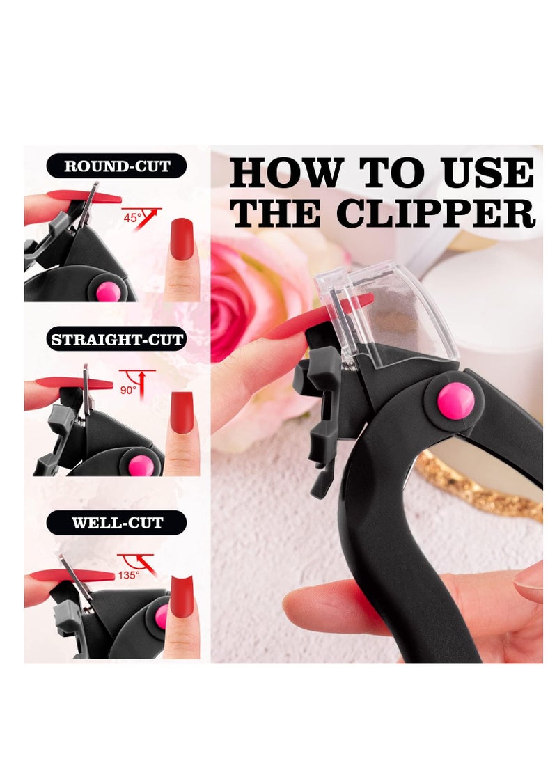 BELLEBOOST Belleboost Adjustable Acrylic Nail Clippers with Sizer, Catcher and Length Measurement, Black Professional Dial Stainless Steel Blade Nail Tips Cutter, Fake Nail Trimmer, Manicure Tool for Salon Home  - Image 4