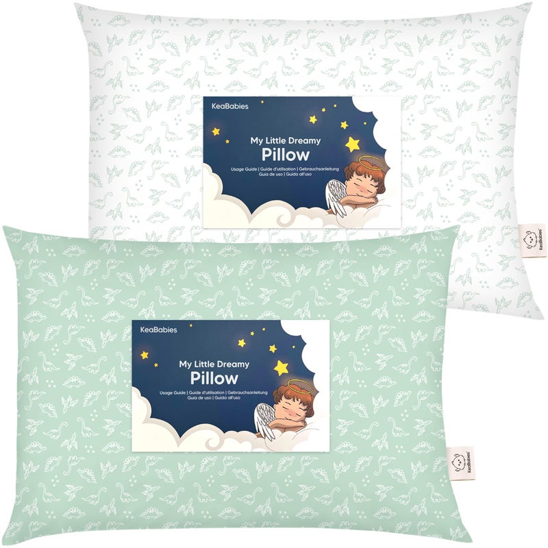 KeaBabies 2-Pack Toddler Pillows 2 Year Old to 5-13x18 Soft Organic Cotton Kids Pillow for Sleeping, Travel, School, Daycare, Nap, Toddler Bed, Machine Washable, Without Pillowcase (DinoLand) - Image 1