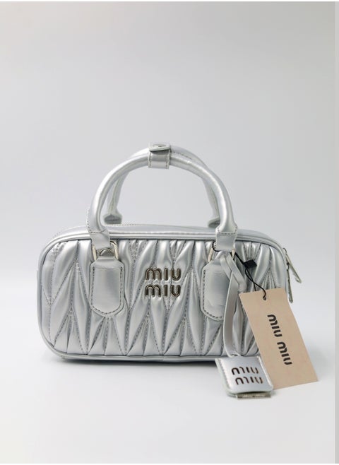 MIU Small Arcadie Top Handle Bag in Matelassé Nappa Leather Crossbody Shoulder