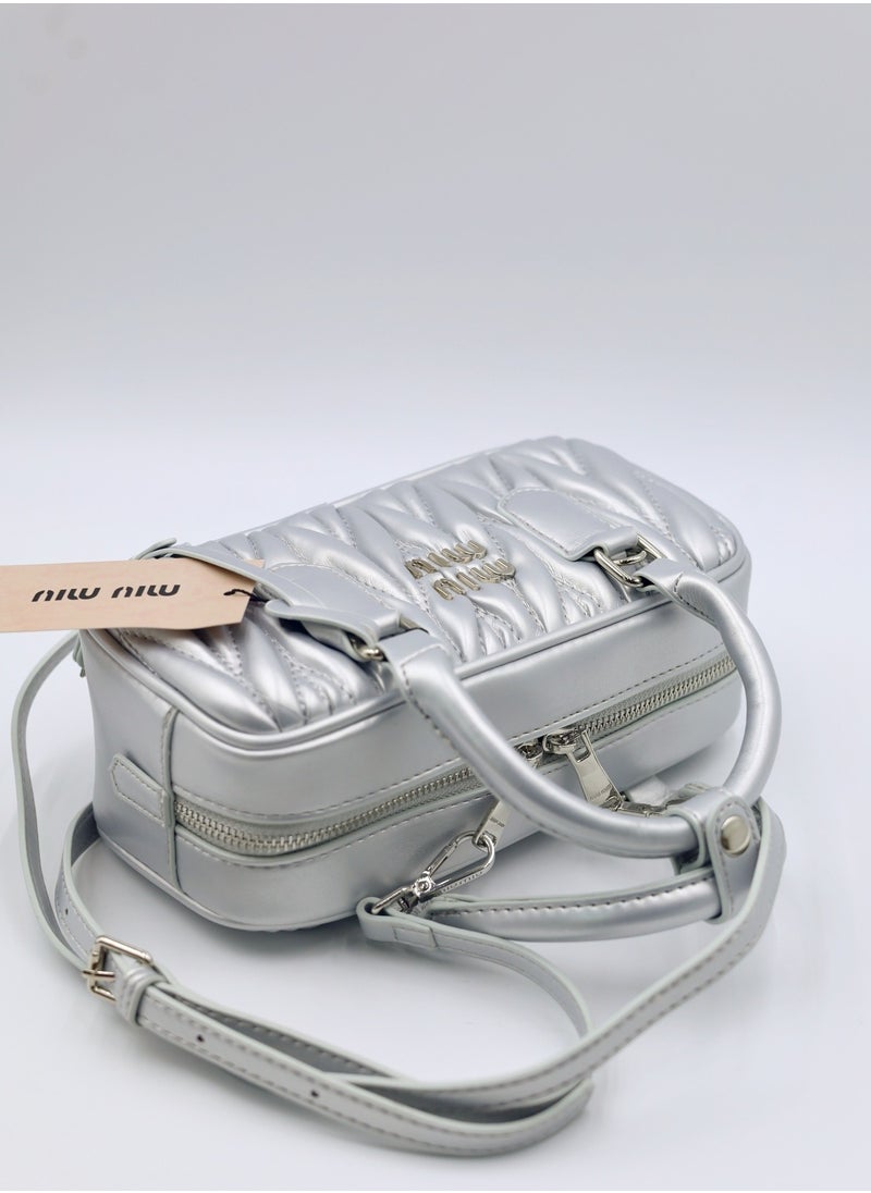 MIU - MIU Small Arcadie Top Handle Bag in Matelassé Nappa Leather Crossbody Shoulder - Image 1