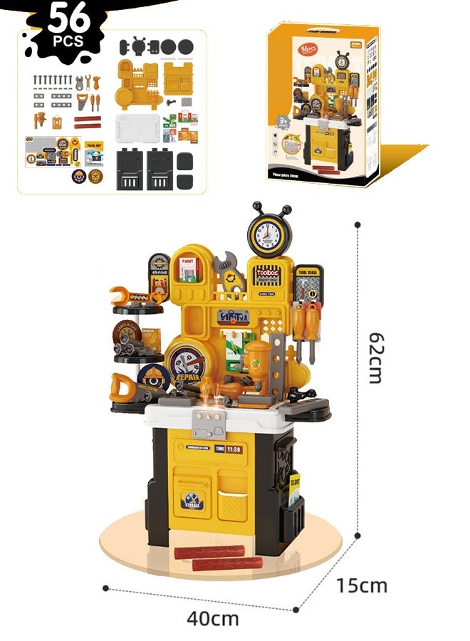 56pcs Kids Tool Bench,Kids Workbench,Building Tools Sets with Realistic Tools and Electric Drill, Pretend Play Toys,Realistic Multifunctional Toddler Tool Bench,Construction Workbench,Tool Bench Set Children's Toy Play Workbench for 3 4 5 6 Boys and Girls - Image 2