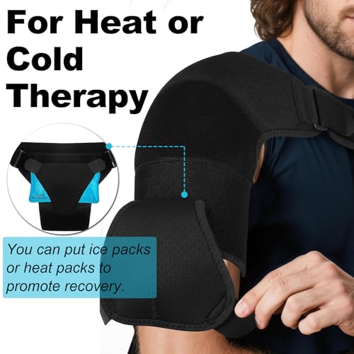 Charunee Shoulder Brace for Men & Women, Adjustable Shoulder Compression Sleeve Fits Left & Right Arms, Breathable Rotator Cuff Relief Brace for Pain Relief Compatible with Hot/Cold Pack (1, Black) - Image 5