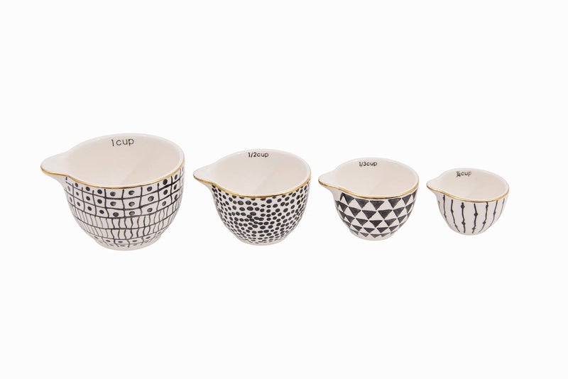 Creative CoOp Black  White Stoneware Measuring Cups with Gold Electroplating Set of 4 Sizes