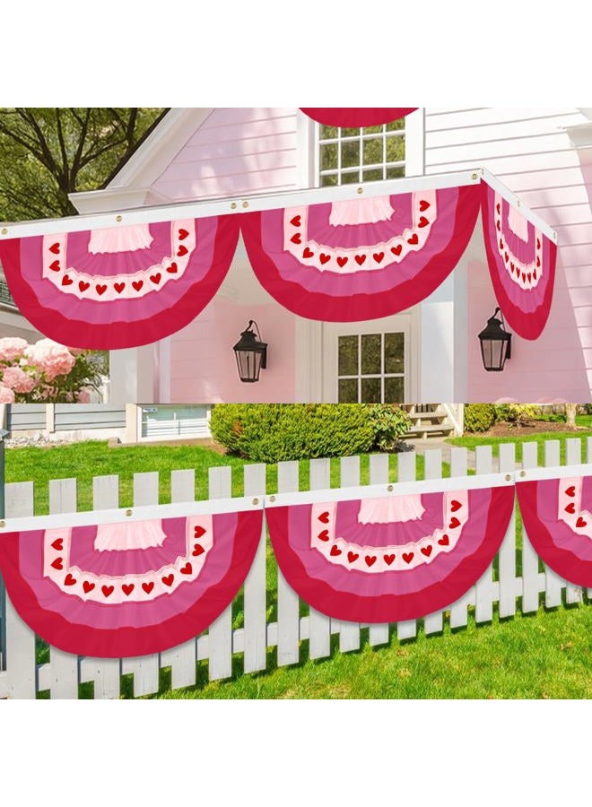 LinaGarten 4Pcs Valentine's Day Bunting Flag 2x4Ft Embroidered Love Heart Half Fan Bunting Flags Banner for Garden Fence, Outdoor Party, and Porch Decor - Image 2