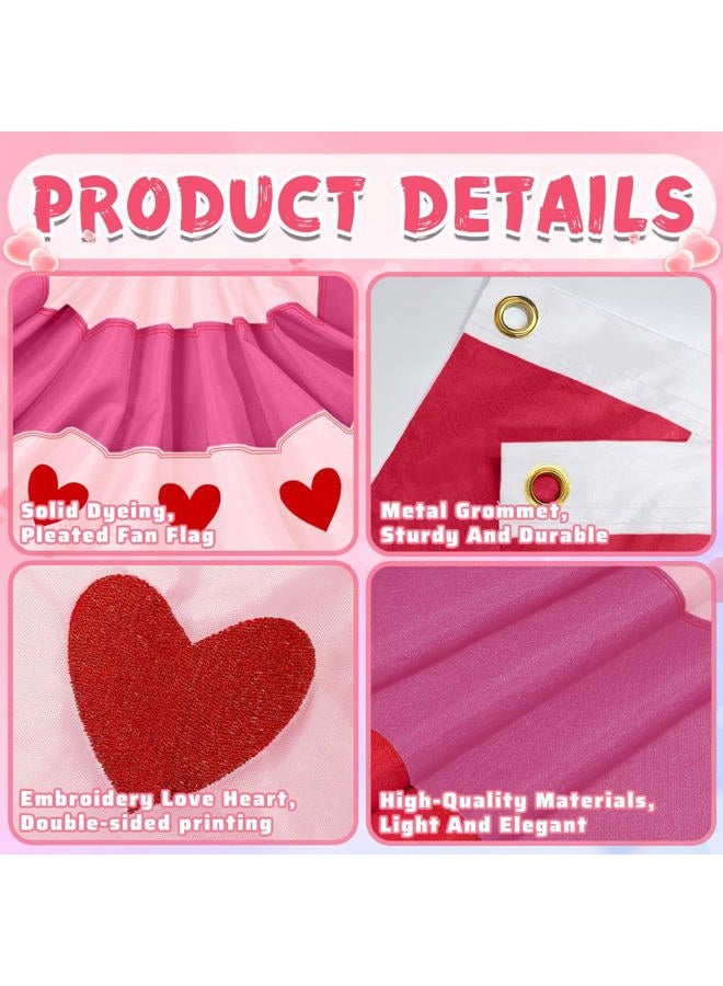 LinaGarten 4Pcs Valentine's Day Bunting Flag 2x4Ft Embroidered Love Heart Half Fan Bunting Flags Banner for Garden Fence, Outdoor Party, and Porch Decor - Image 4