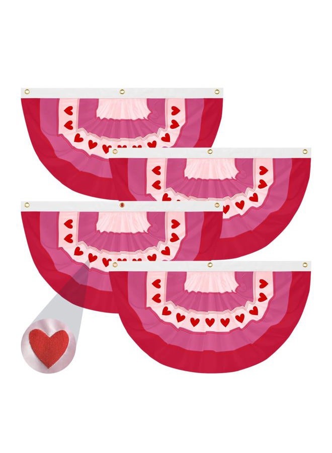 LinaGarten 4Pcs Valentine's Day Bunting Flag 2x4Ft Embroidered Love Heart Half Fan Bunting Flags Banner for Garden Fence, Outdoor Party, and Porch Decor - Image 1