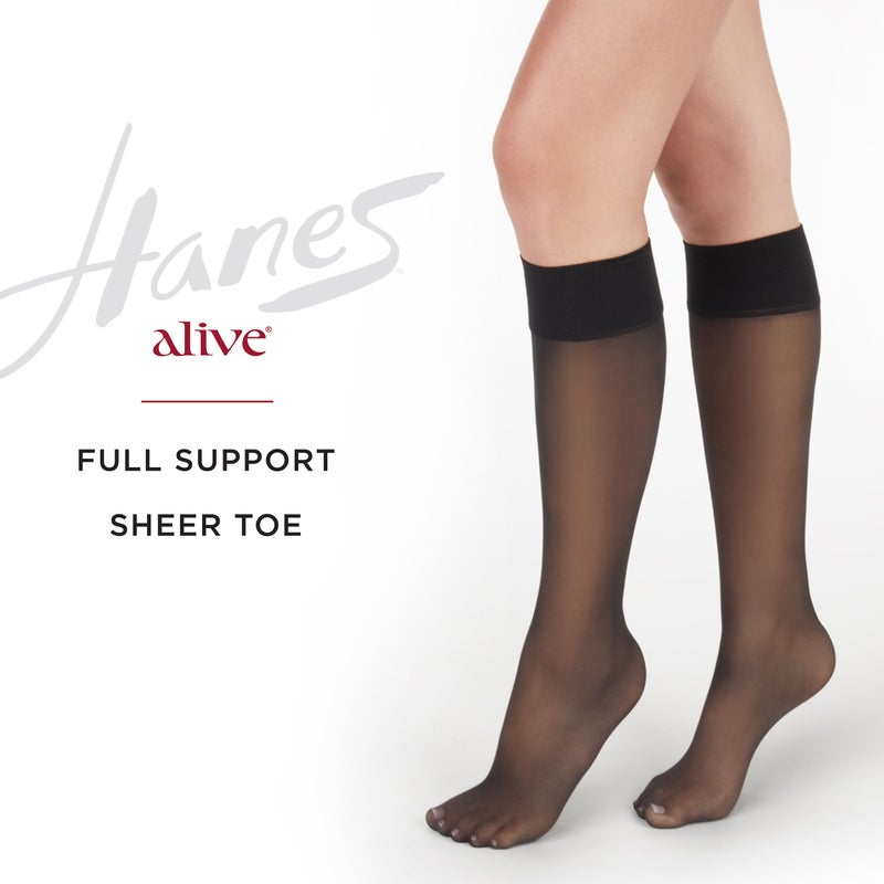Hanes Women's Alive Full Support Sheer Toe Knee-High Stockings, Jet, One Size (Pack of 2) - Image 3