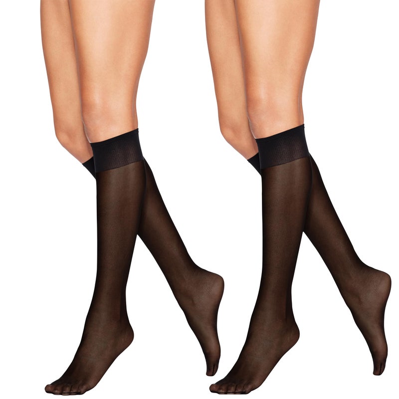 Hanes Women's Alive Full Support Sheer Toe Knee-High Stockings, Jet, One Size (Pack of 2) - Image 1