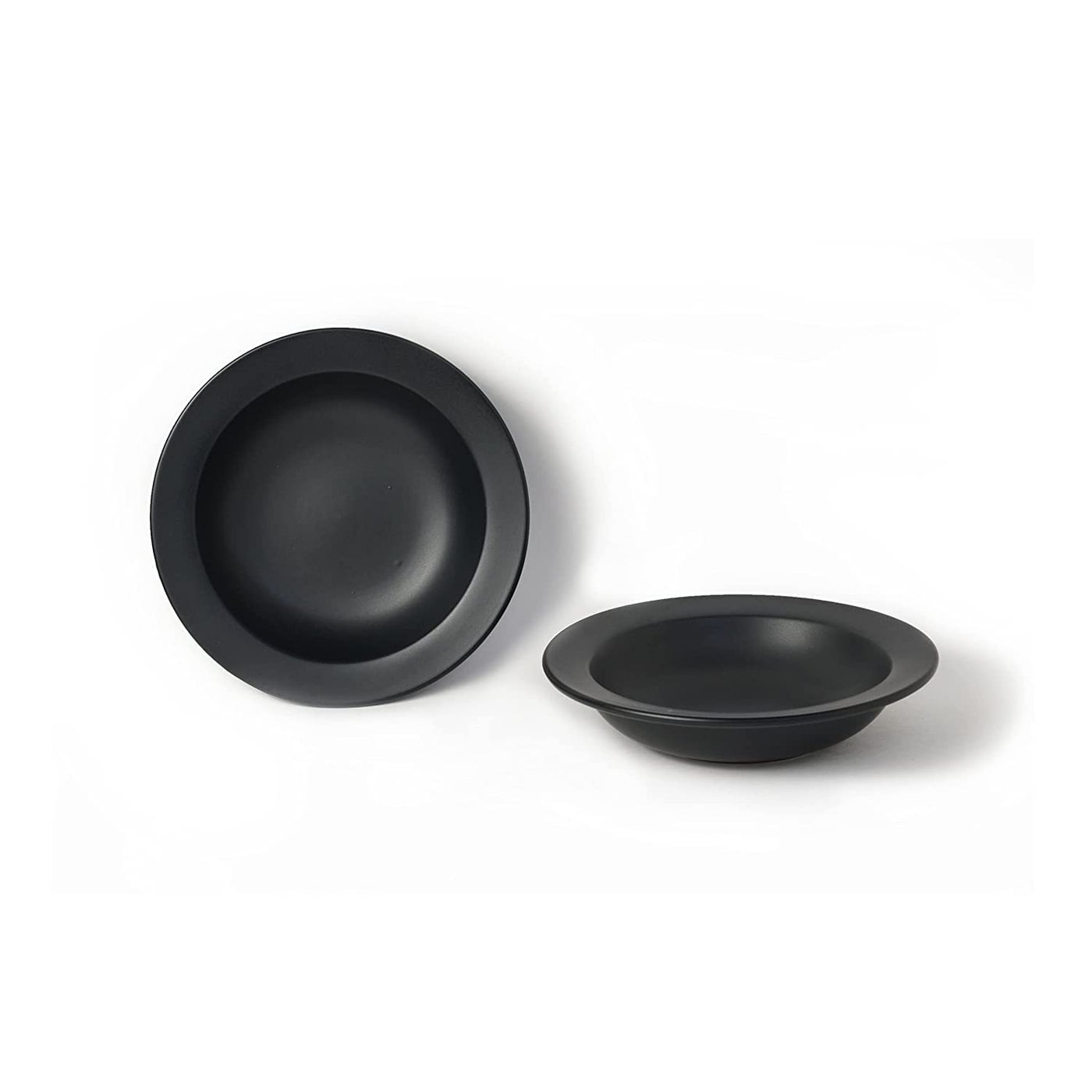 VolCraft Ceramic HandMade Black Matte Deep Pasta Plate Soup Plate Snack Plate Maggie Plate Noodles Plate Curry Plate Size 7 inch Microwave Safe Oven Safe Set of 2 Plates