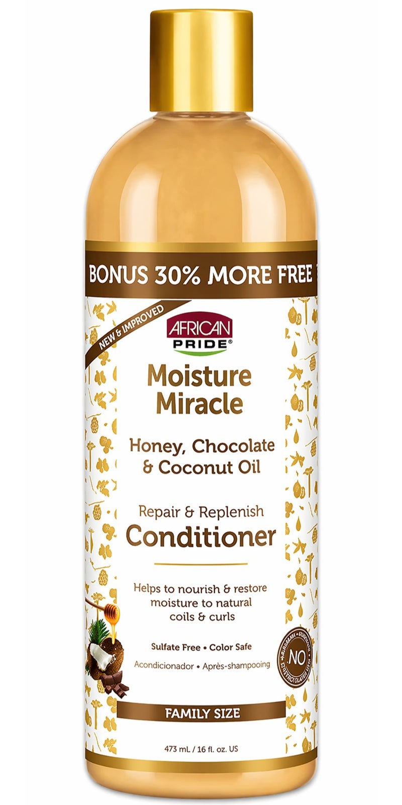African Pride Moisture Miracle Honey, Chocolate & Coconut Oil Conditioner 473ml | Repair & Replenish Conditioner for Dry Coils & Curls | Deep Moisture, Nourishment & Shine - Image 1
